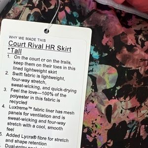 Lululemon tall court rival skirt